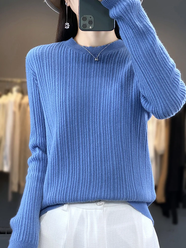 2024 Spring Autumn New Women O-neck Pullover Sweater 100% Merino Wool Long Sleeve Cashmere Knitwear Casual Basic Female Clothing