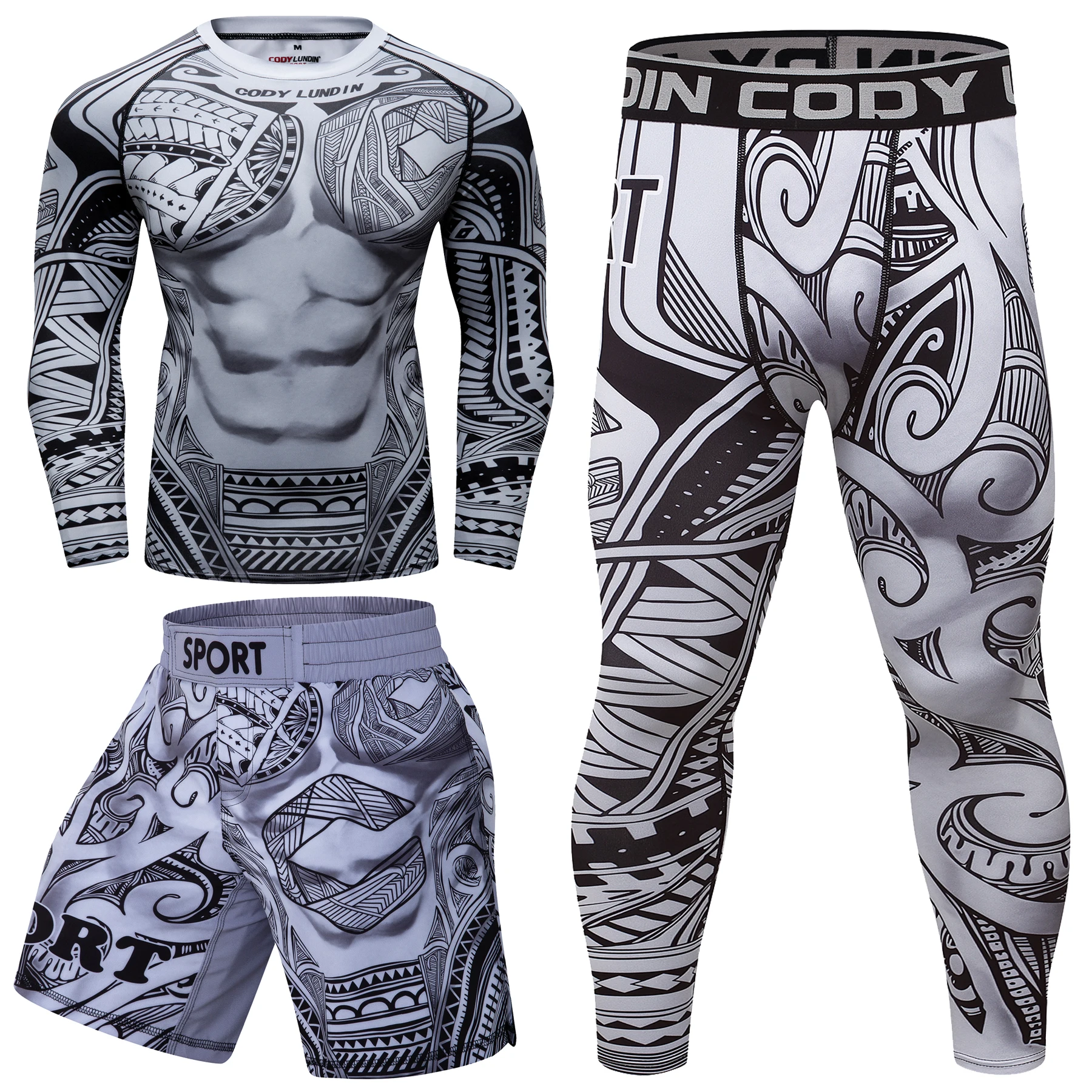 Cody Lundin Men Tattoo Sublimation Brazilian Jiu Jitsu Bjj Rash Guard Set Compression Active Wear Boxing Fitness Kits Sportsuit