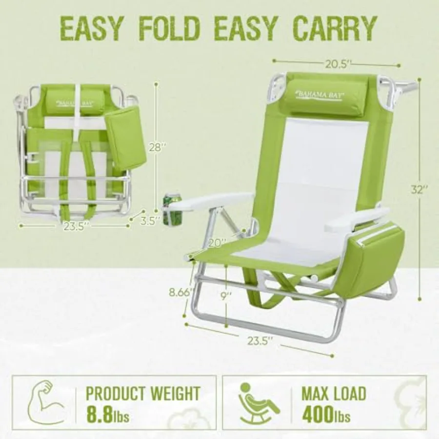 حقيبة ظهر لكرسي الشاطئ مكونة من 5 أوضاع كرسي صالة مسطح للبالغين عالي التحمل وقابل للطي وخفيف الوزن مع مبرد B #2