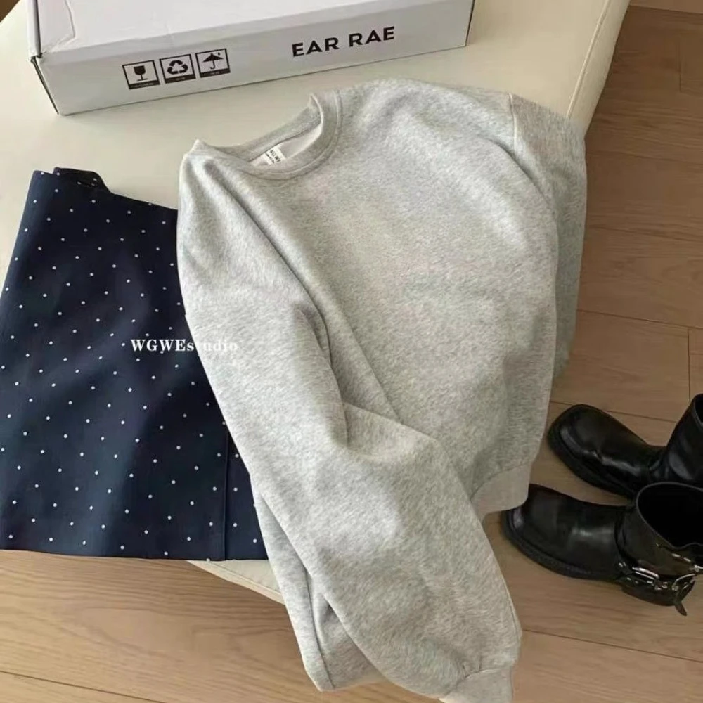 Damska bluza na jesień 2025, gładka, z okrągłym dekoltem, luźna, oversize, unisex, wygodna, codzienna bluza w stylu streetwear.