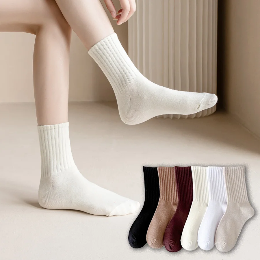 

6pairs Unisex Casual Cotton Socks Solid Fashion Versatile Socks Breathable Comfy Crew Sock Casual Sports Socks For Men Women