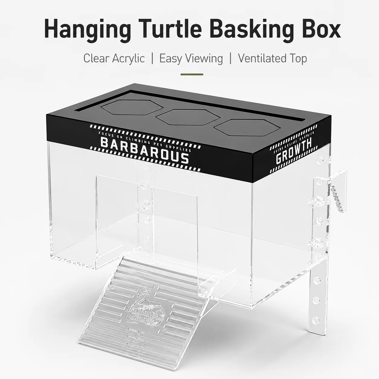 Clear Acrylic Turtle Basking Platform with Climbing Ramp, Hanging Aquarium Turtle Dock with Ventilated Lid