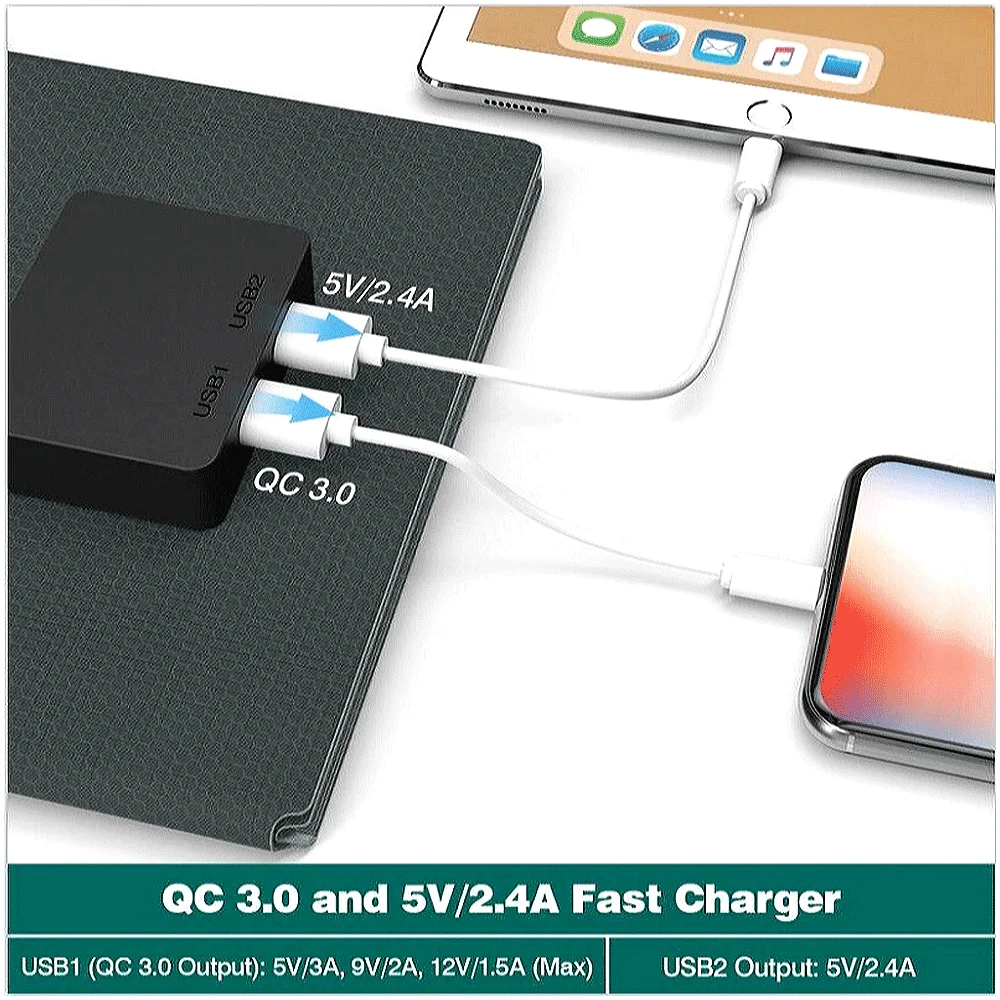 40W Solar Panel Phone Pad Charger Folding Bag ETFE 2 USB QC3.0 Quick Charge Output Portable Outdoor Waterproof Photovoltaic Pate