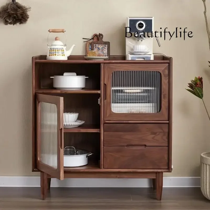A Nordic Solid Wood Black Walnut Dining Side Cabinet Small Apartment Dining Room Against The Wall Storage Simple Home