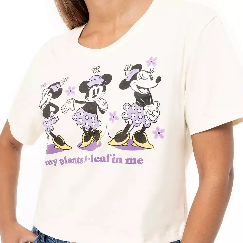 

Women's T Shirt Women's Sports T Shirt Disney Minnie Mouse in Purple Polka Dots Three Cute Poses Smiling Flower Accessories