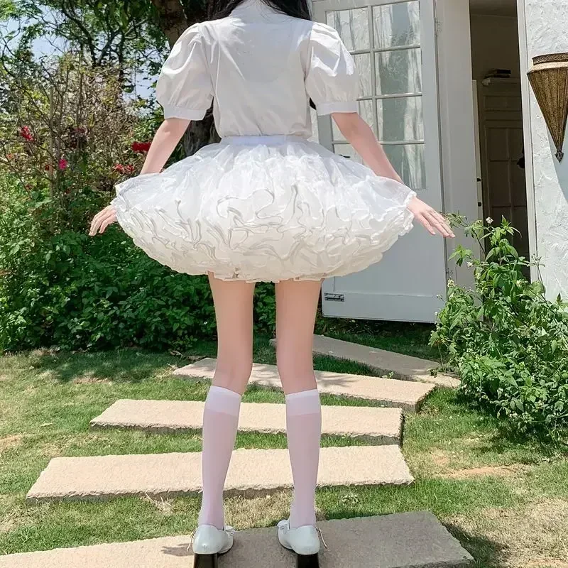 Multi-layer Ruffled Petticoats for Women Fluffy Bubble Skirt Crinoline Underskirt No Hoop Boneless Lolita Puffy Skirt Mini Skirt