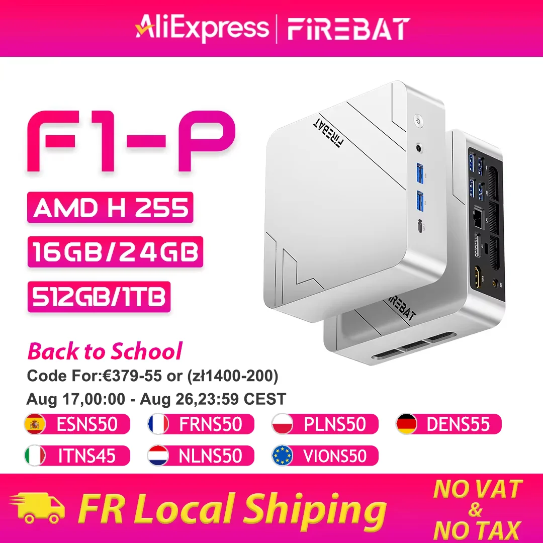 Firebat Mini-PC F1 P AMD Ryzen 7 H 255 DDR5 16GB 24G 512GB 1TB SSD Windows 11 Pro Desktop Mini-Computer USB 4.0 Wi-Fi 6 BT 5.2