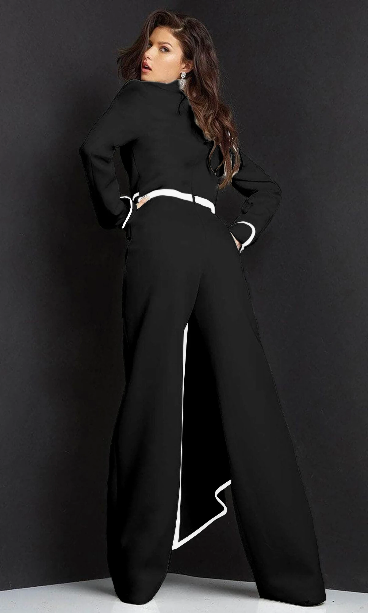 Red Carpet Fashion Women Pants Suits Jumpsuits Color Matching White Black Wedding Blazer Sets Prom Evening Party Wear