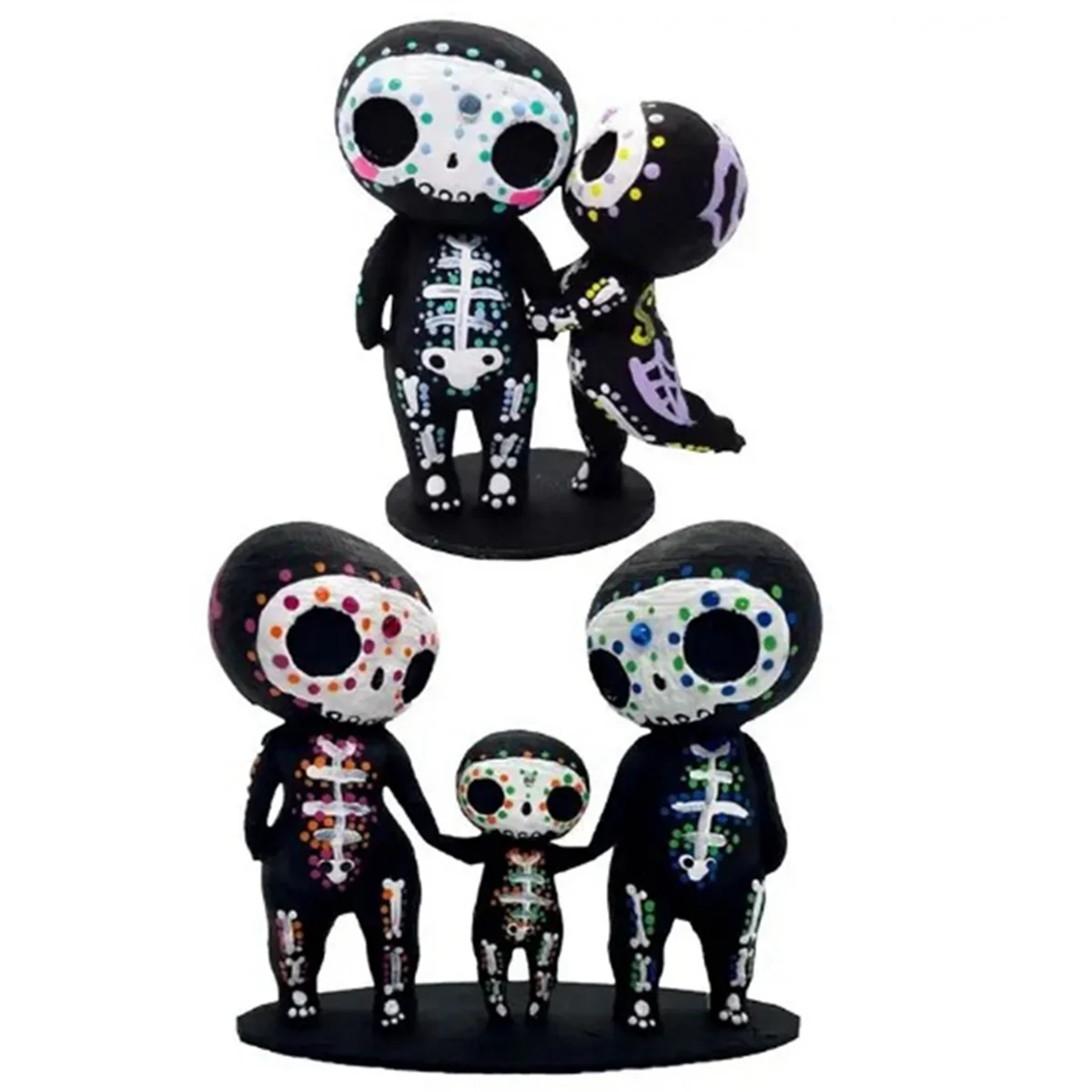 Skull Family Figurines Resin Crafts Cute Statue Decorative Sugar Skulls Hand-A