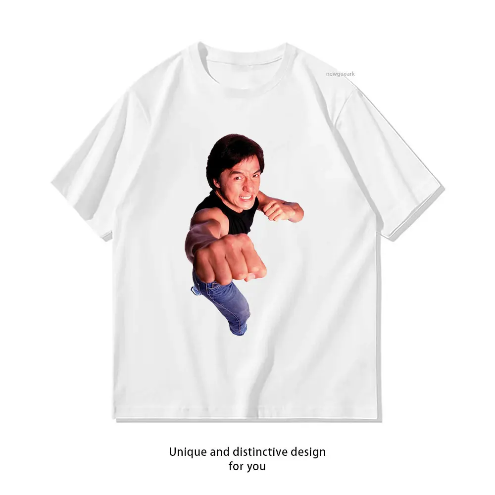 Jackie Chan T-Shirt für Damen und Herren, lässig, Baumwolle, Grafik-T-Shirts, Oberteile für Erwachsene, kurzärmelig, atmungsaktiv, bequem, O-Ausschnitt