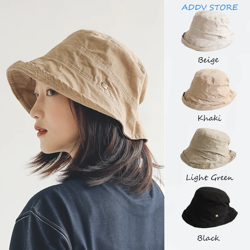 Woman Washed Cotton Forward Curl Edges Bucket Hat Spring/summer Japanese Industrial Style Retro Basin Caps