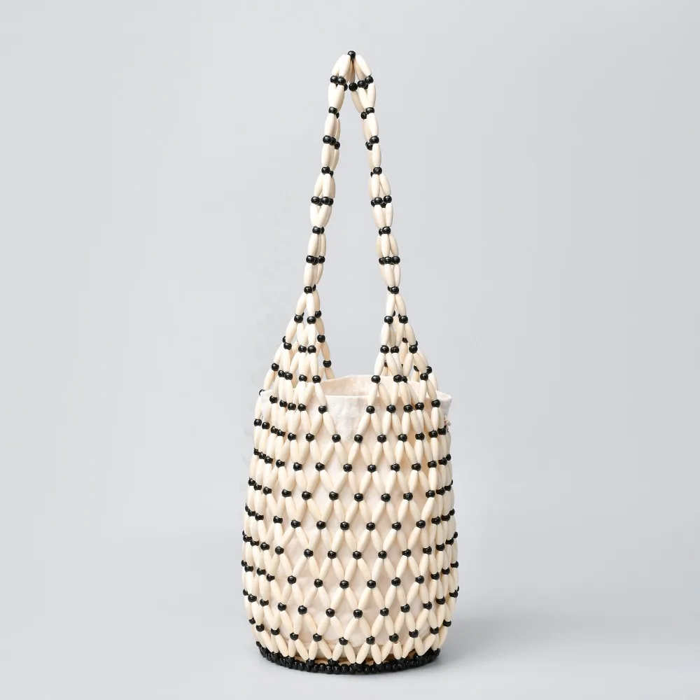 Trendy Bohemian Woven Hand Bag Exquisite Design Female Style Wooden Bead Tote Handmade Summer Beach Handbag Summer Season