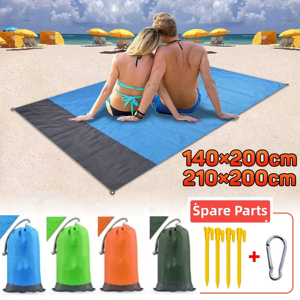 2x2.1m Waterproof Pocket Beach Blanket Folding Camping Mat Mattress Portable Lightweight Mat Outdoor Picnic Mat Sand Beach Mat