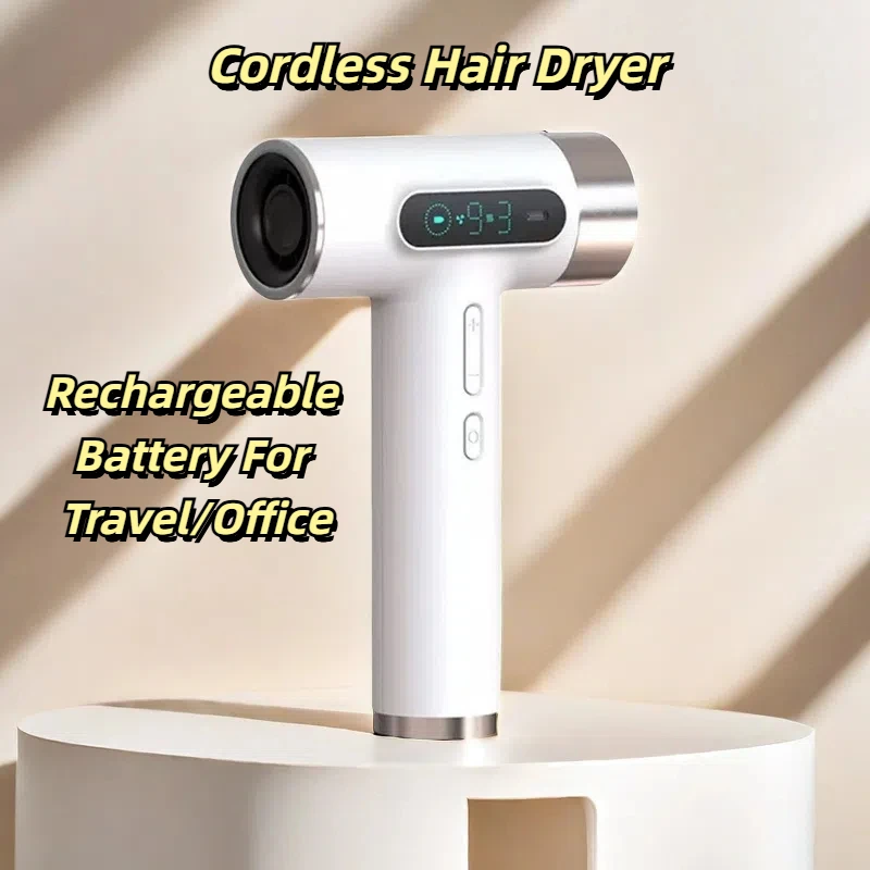 

New Super Portable USB Charging Wireless Hair Dryer 100000RPM High Wind Power Wireless Cold/Hot Air Negative Ions 2600mAh Type-C