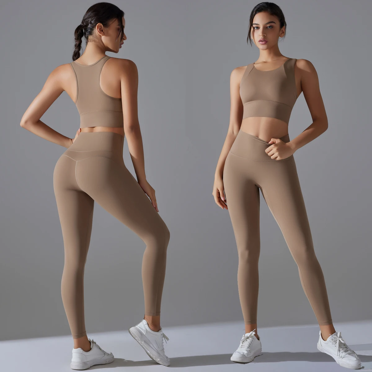 

Костюм для йоги для женщин, леггинсы с высокой талией, сексуальные спортивные бюстгальтеры и леггинсы для фитнеса с подъемом бедер, дышащий комплект на бретелях