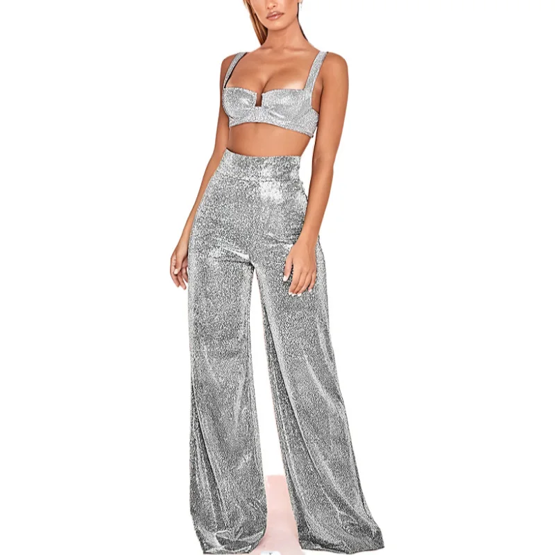 Women Solid Hot Silver High Waist Pants New Fashion Spring Summer Lady Elegant Comfortable Casual Wide-leg Long Y2k Pants