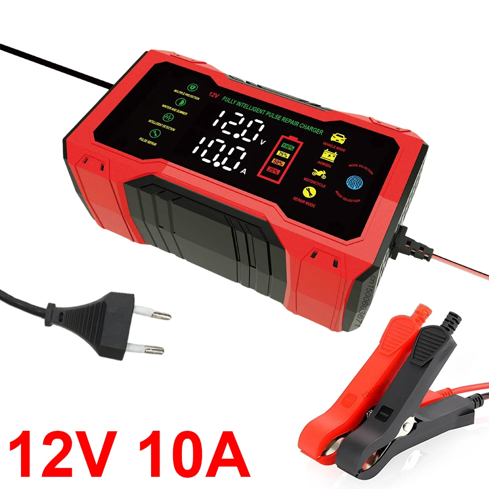 

12V 10A Intelligent Car Battery Charger Smart Pulse Repair Automatic Start Fast Charger Car Motorcycle Lead Acid Battery Charger