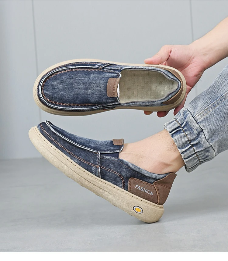 Herren Vintage Denim Slip-On Casual Loafer, weiche, dicke Sohle, atmungsaktiv, leicht, rutschfest, bequem, flache Alltagsschuhe zum Gehen – Detail 12