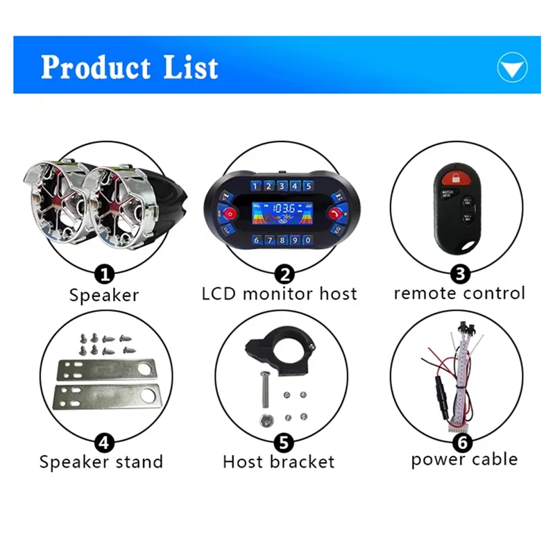 

New Motorcycle Bluetooth Speaker Amplifier USB Motorcycle Burglar Motorcycle FM Radio Stereo Loudspeaker Blue