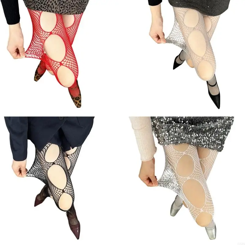 

Women's High Waist Leggings with Sheer Cutout Detail Mesh Tights Pantyhose Stockings For Music Festivals 6XDA
