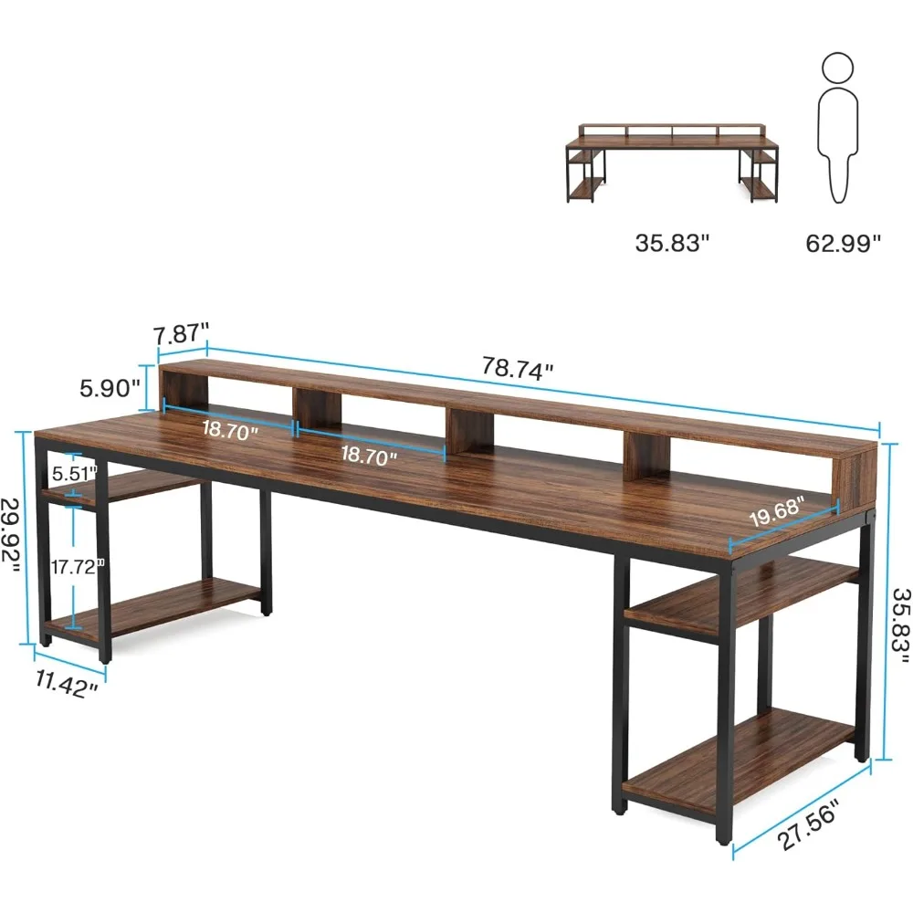 Two Person Desk with Monitor Stand, 78.74