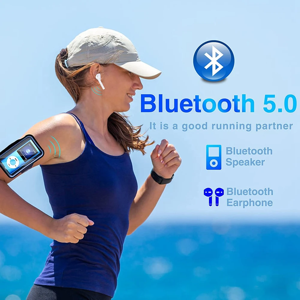 MP3-плеер с Bluetooth 5.0, музыкальный плеер с TF-картой 32 ГБ, FM, наушниками, портативным музыкальным плеер Hi-Fi (синий)