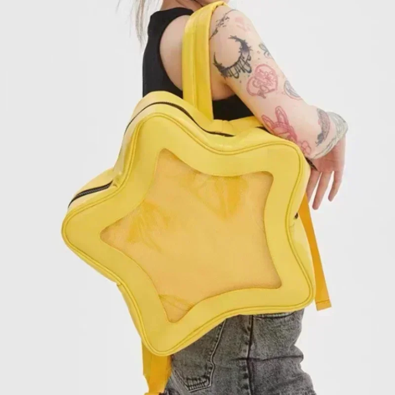 Mochila de estrella amarilla, bandolera de cuero de PU, bonita mochila escolar Kawaii para adolescentes, mochila de viaje para chica picante Y2K