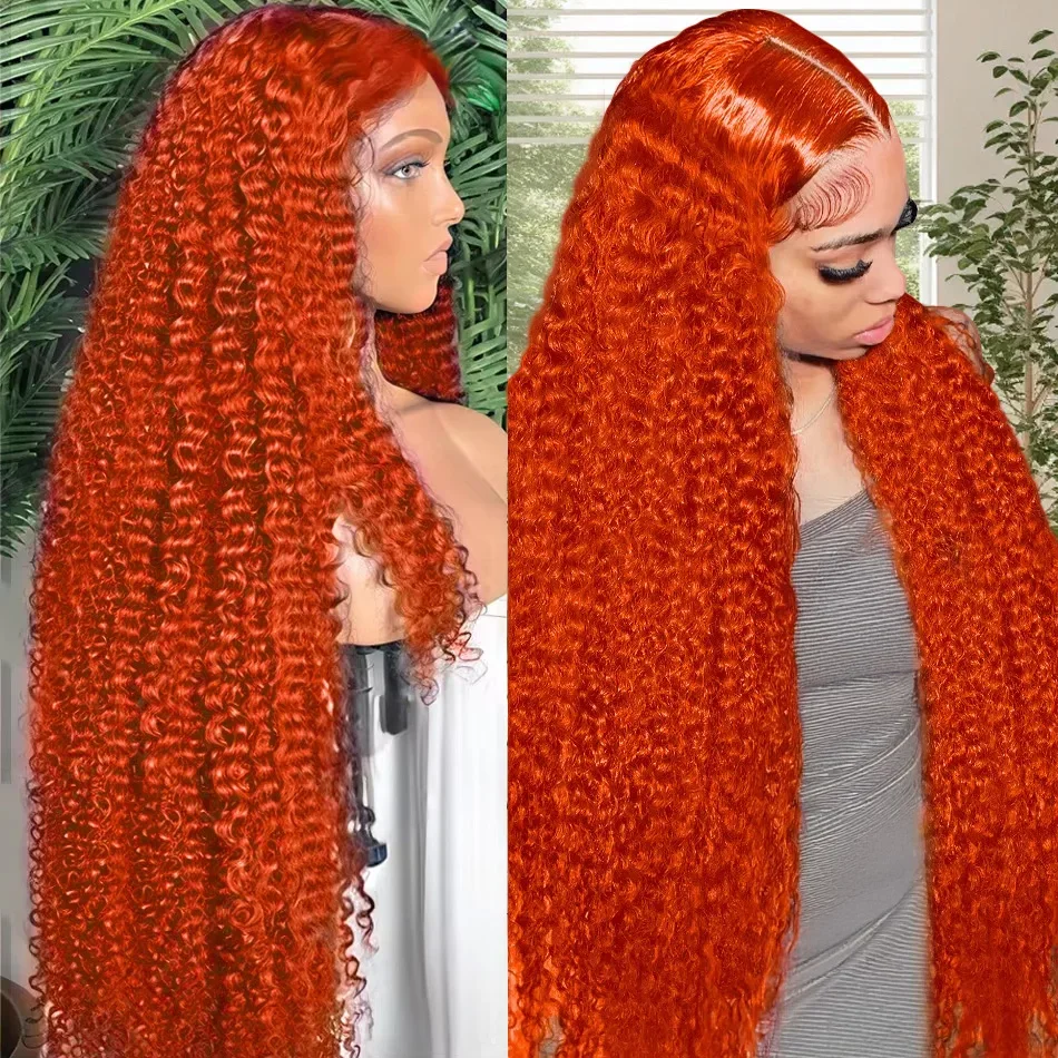 Ginger Orange 30 32inch Deep Wave 13x6 Lace Front Wig Human Hair Wigs Kinky Curly 13x4 HD Transparent Lace Frontal Wig For Woman