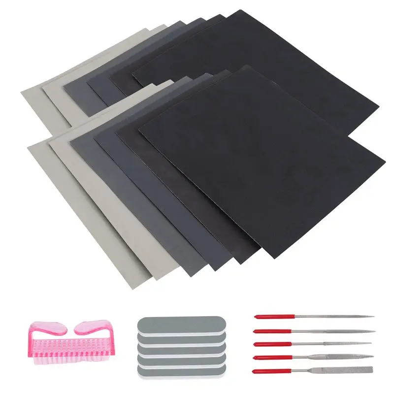 AT19-23 Pcs Resin Casting Tools Set, Epoxy Resin Polishing Kit, 12 Sand Papers, 5 Polishing Blocks, 5 Shapes Files, 1 Brush