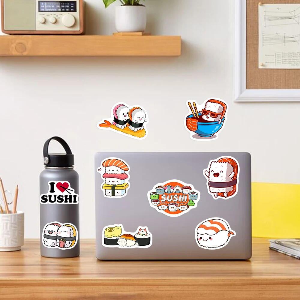 Kawaii Cute Cartoon Japanese Sushi Stickers DIY Kids Toy Gift Decal for Phones Laptops Bottles Scrapbooking Luggage  Waterproof