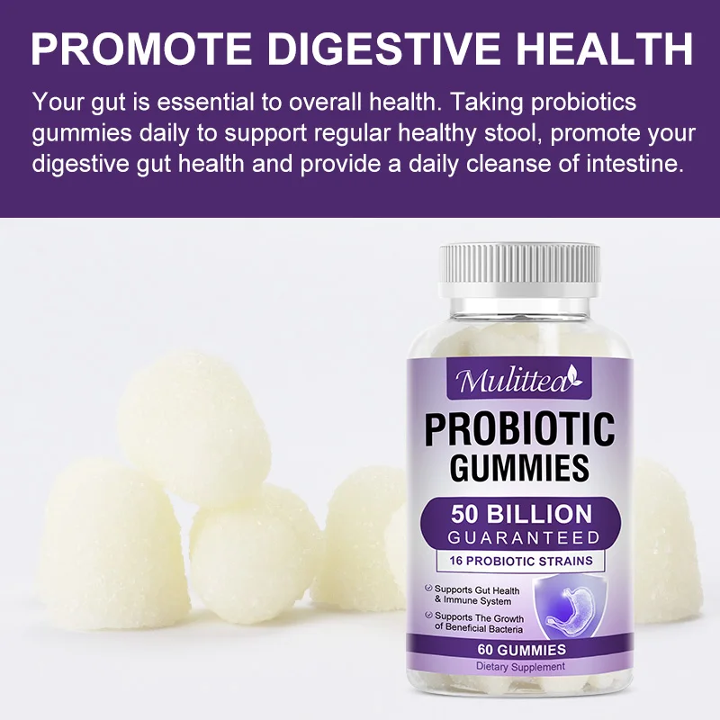 Mulittea Probiotics Gummies Beneficial Bacteria  Metabolism Promote Gut Health Relieve Gastrointestinal discomfort for Immunity