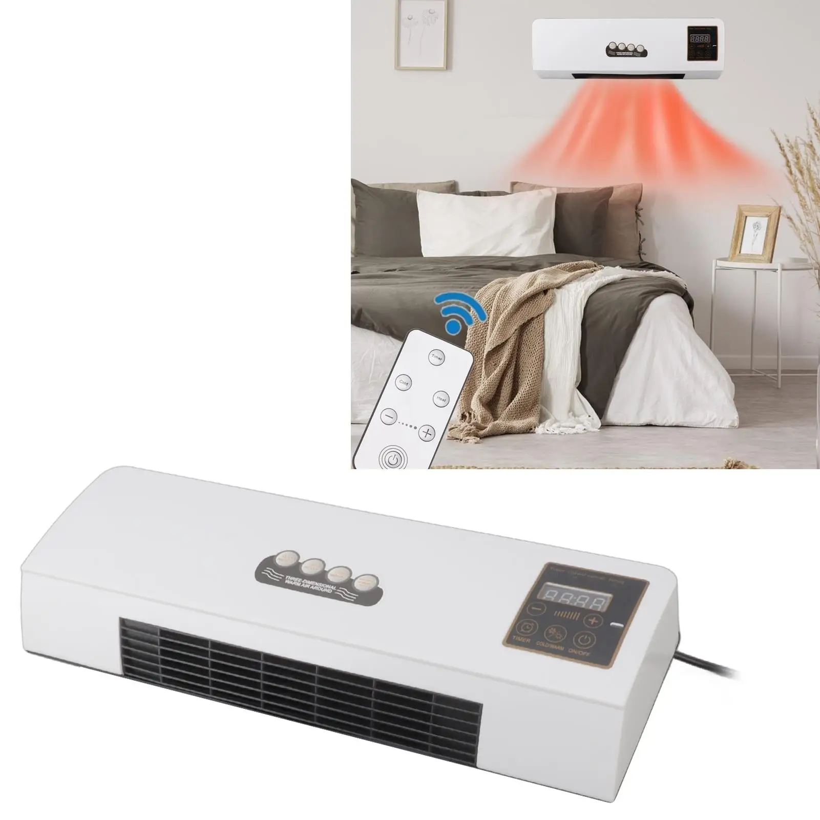 

2000W Electric Wall-Mounted Space Heater with Remote - Quiet for indoor Fan, Timed Heating for home & Office, 220V