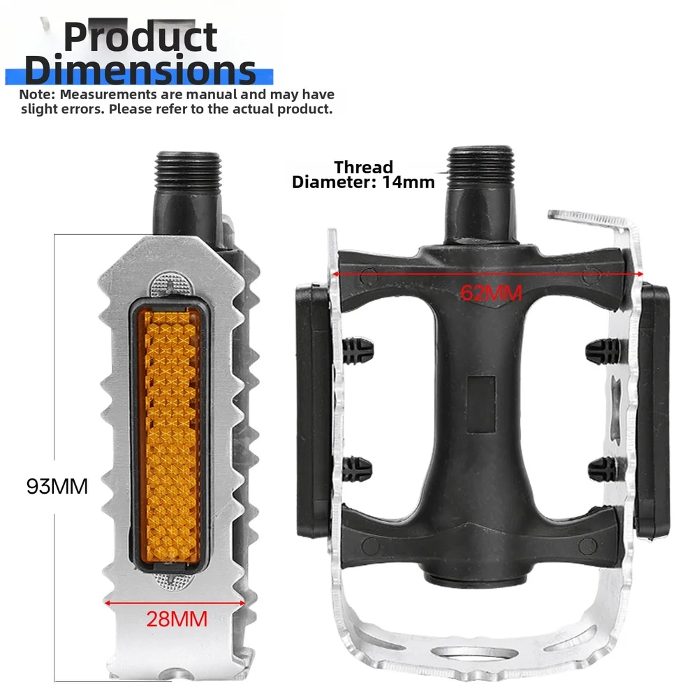 Aluminum Foot Pegs For E-Bike For Mountain Bicycle Anti-Slip Pedals With Reflectors Wide Platform Design Silver Finish