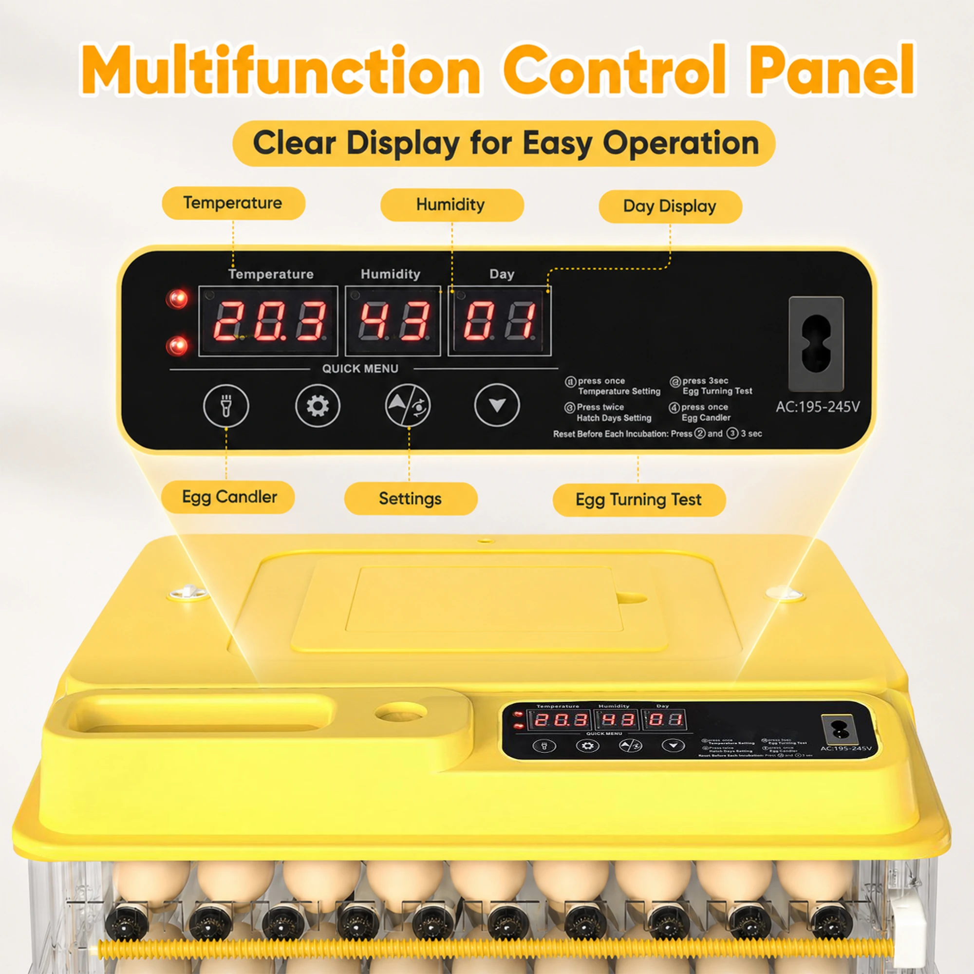 3 Layer Smart Electric Egg Incubator 20.6 x 18.5 x 15.5 Inch Fully Automatic Poultry Hatcher with Auto Egg Turning Temperature Control LED Display for Hatching Chicken Duck Quail Goose Eggs Home Farm Use view 4