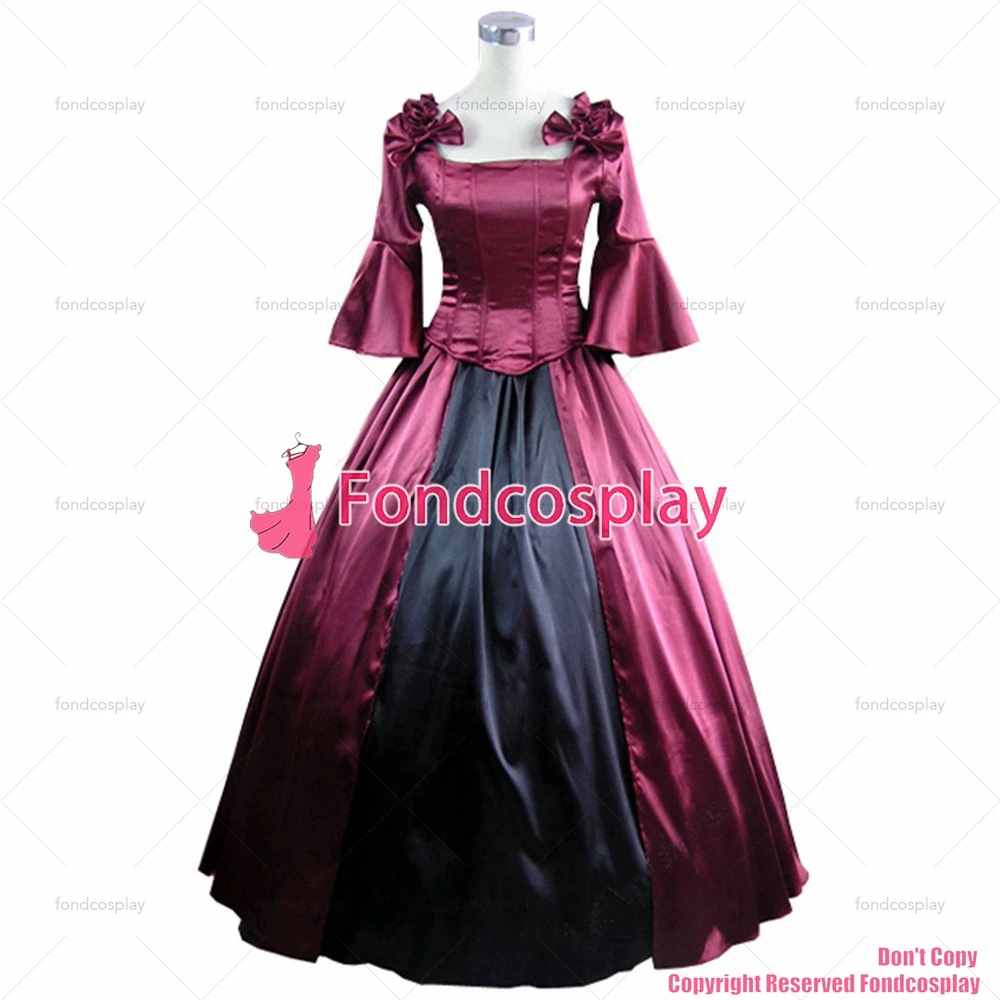 fondcosplay Gothic Lolita Punk Medieval Gown Violet Ball Long Evening dark red satin top skirt CD/TV[CK1404]