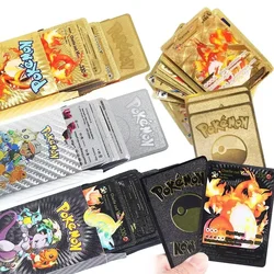 Cartas de Pokémon de 27-110 piezas, Pikachu, dorado, plateado, negro, colorido, Vmax, GX, Vstar, inglés, español, francés, alemán, colección de tarjetas, juguetes de regalo