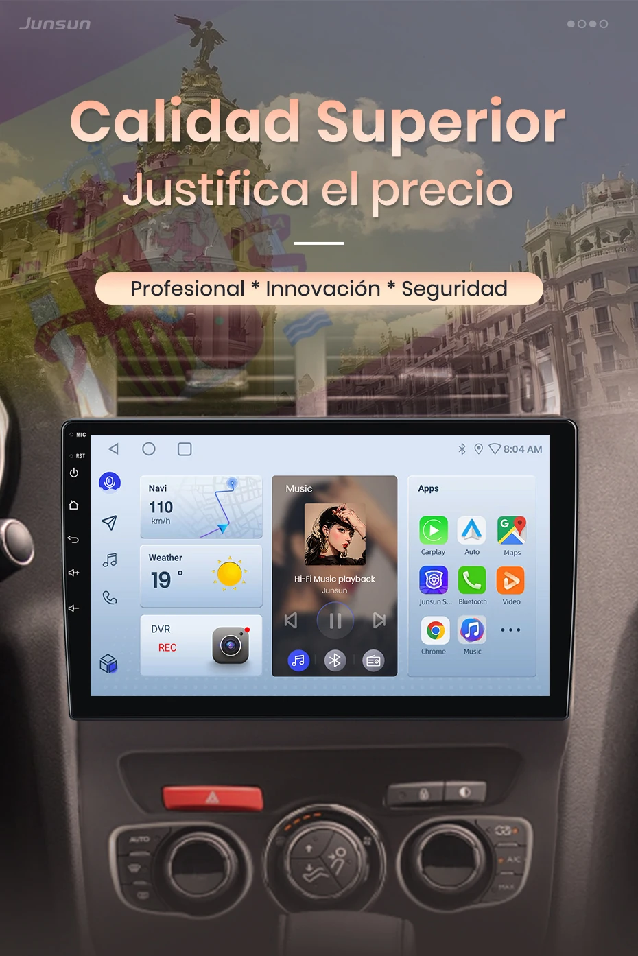 Junsun Autoradio für Citroen C4 2 B7 2013-2016, kabelloses CarPlay, Android Auto, intelligente Systeme, IPS/QLED-Touchscreen, 360°-Kamera, DSP, GPS-Navigation, WiFi, DAB+, RDS, FM/RAM, BT, SWC, Plug-and-Play, 2DIN, WiFi, 4G, Multimedia-Stereoanlage – Detail 1