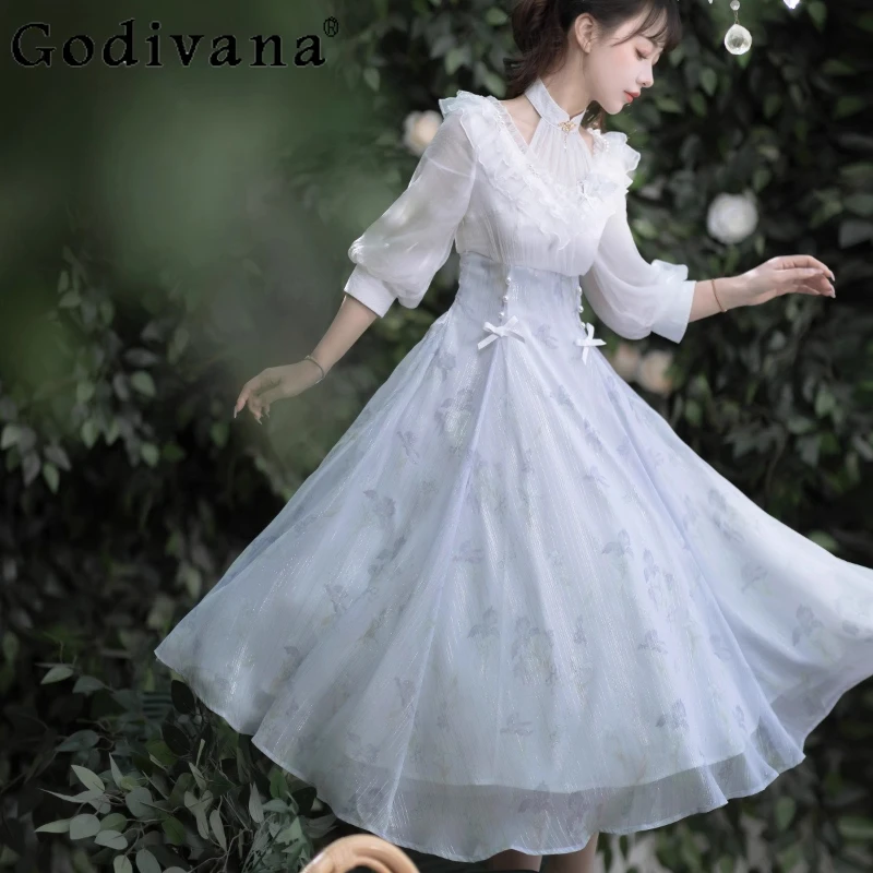 

Birthday Party Princess Dress Women Sweet Lace Half Sleeve Floral Dress Female Bow Slim Elegant Vintage Midi Dresses