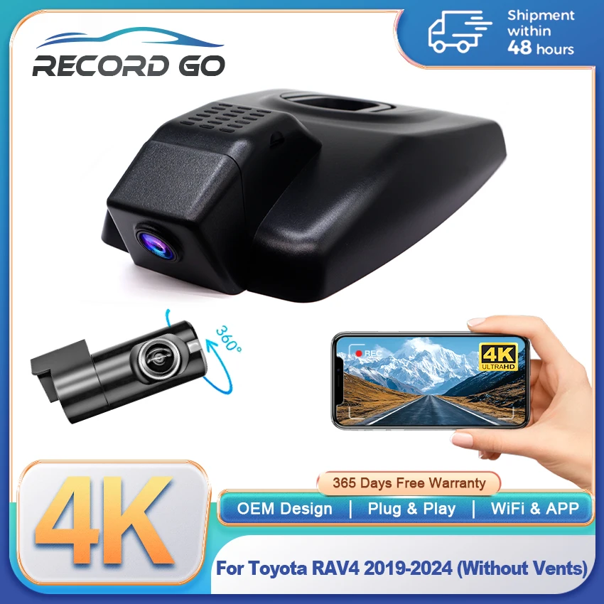 New! 4K Plug and play Dash Cam For Toyota RAV4 2019 2020 2021 2022 2023 2024 (Without Vents)  Car DVR Camera Accessories