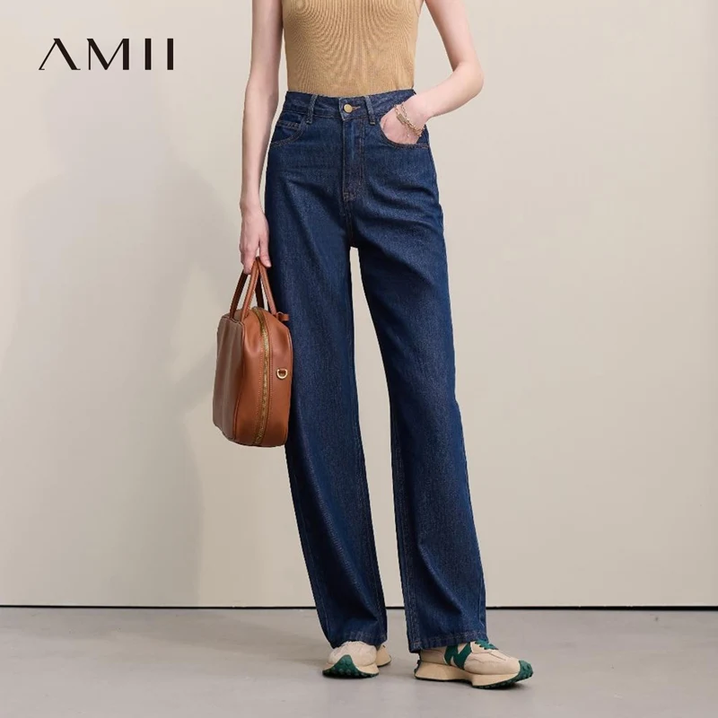

Женские джинсы Amii 2026: Новые повседневные джинсовые брюки из хлопка с тисненым буквенным принтом, женские ретро-брюки прямого кроя, универсальные, 12641115