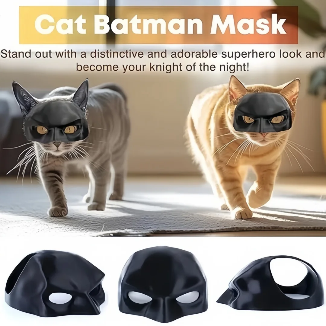 2-teilige Katzen-Avenger-Maske, schwarze Fledermaus-Halloween-Cosplay-Maske, lustige Plastik-Katzen-Party-Kopfbedeckung, Spielzeug, Foto-Requisiten, Haustier-Zubehör – Detail 2