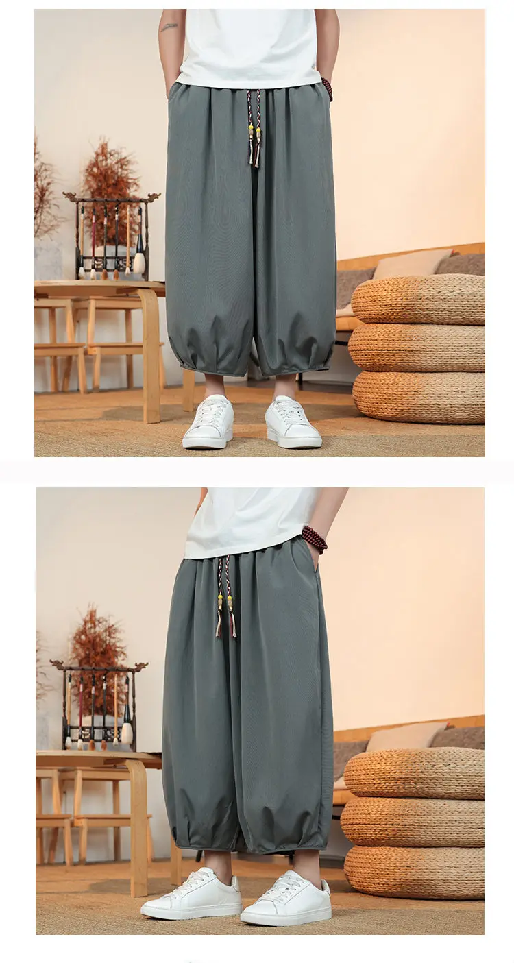 Sommerliche, atmungsaktive Sweatshirt-Hose für Herren, Eisseide, Leinenimitat, lockere, lässige, coole, kurze Hose im chinesischen Stil – Detail 8