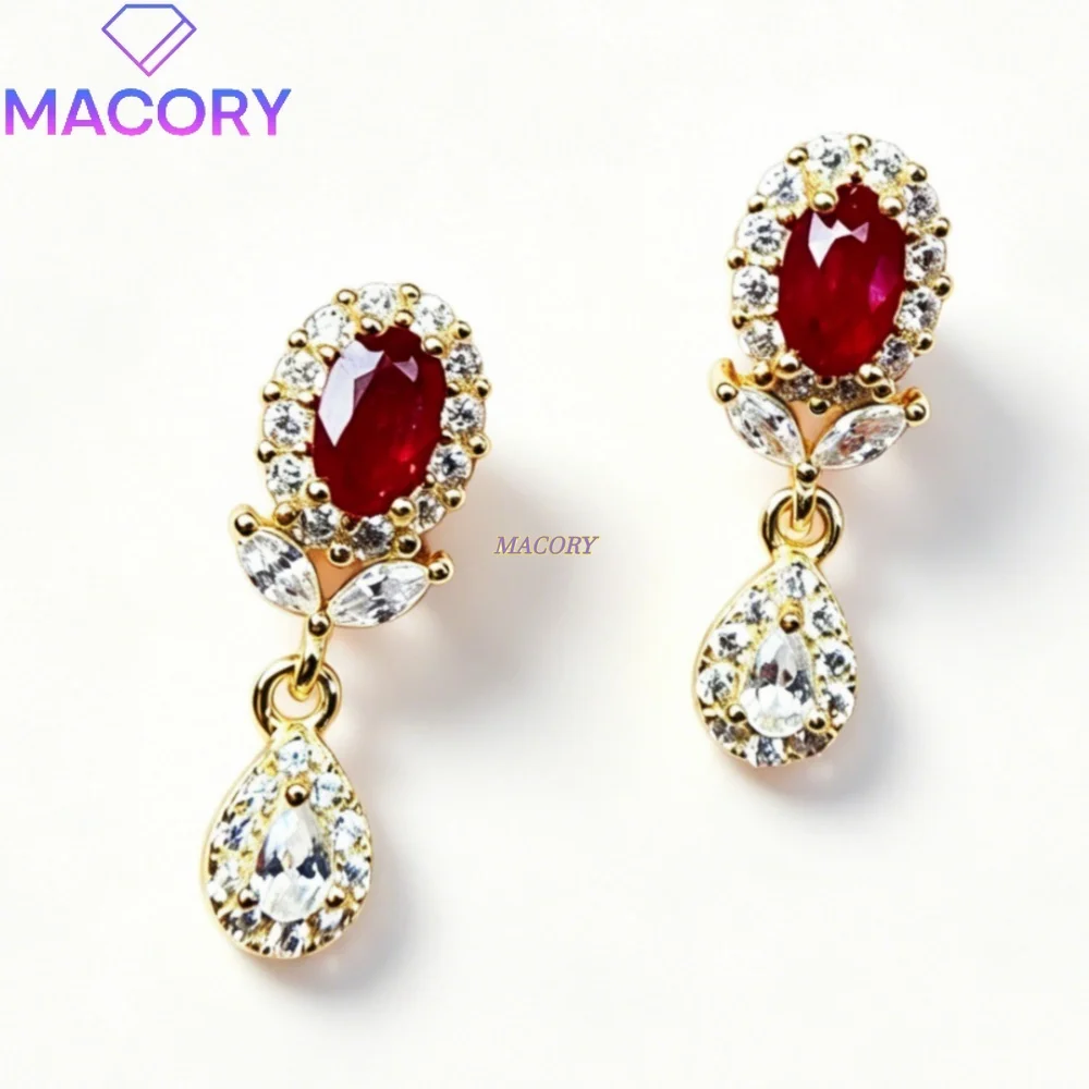 Ruby Stud Earrings S925 Sterling Silver Unique Design Delicate and Elegant Bright Colors Valentine's Day Gift Birthday Gift