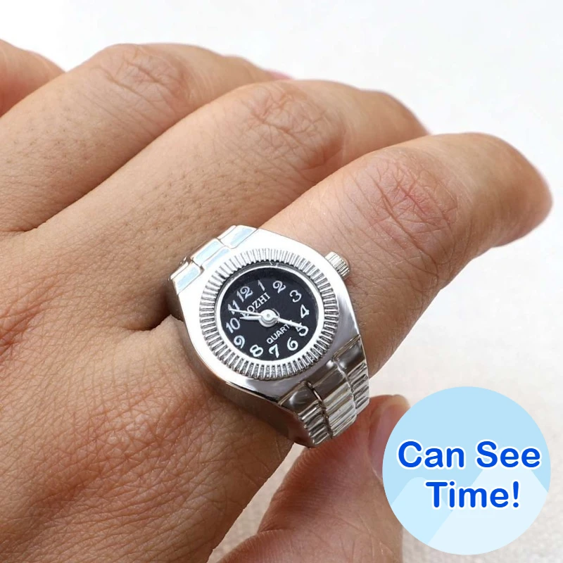 

Fashion Unisex Finger Ring Watch Mini Small Silver Round Dial Adjustable Analog Finger Jewelry Gift Men Women Valentine Rings