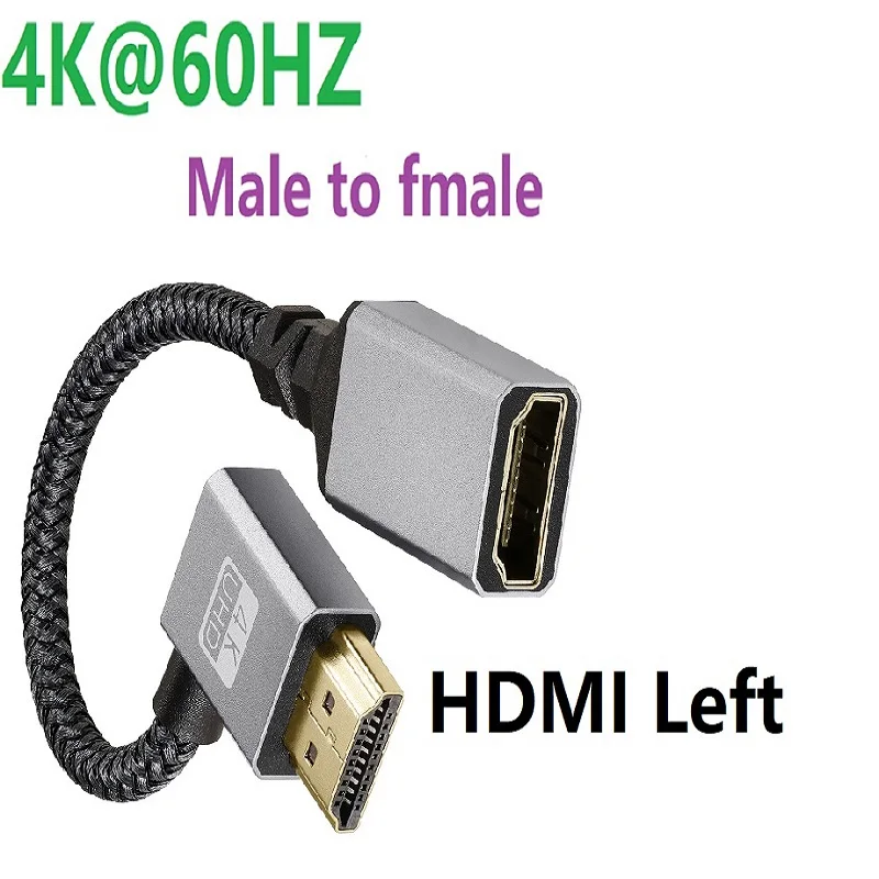 4K UHD V2.0 kabel HDMI 90 stopni w górę/w dół/w lewo/prostopadły HD do HD męski na żeński krótki nylonowy pleciony sznur do kamery HDTV