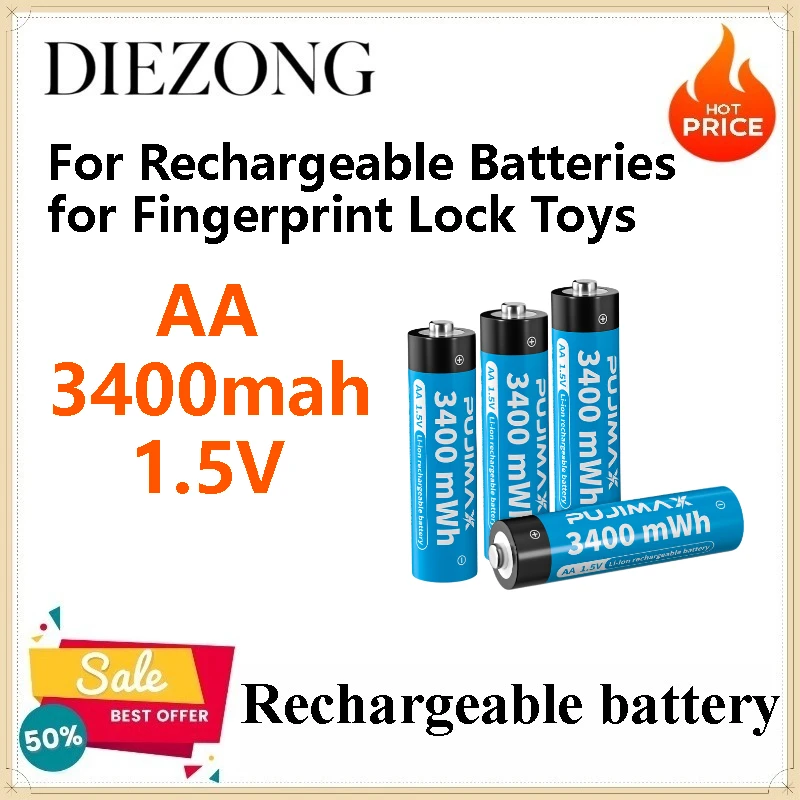 5pcs 1.5V AA 3400mWh Rechargeable Lithium-ion  Battery for Rechargeable Batteries for Fingerprint Lock Toys