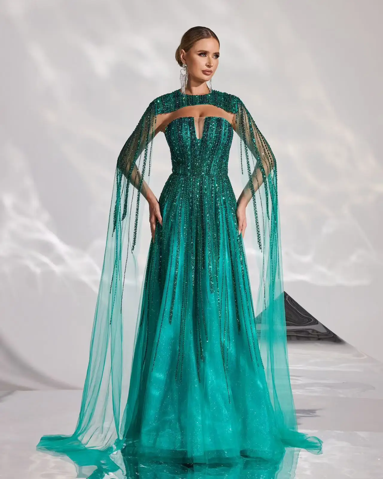 

Shalimar Zhang Green Evening Dresses Long Sleeves Luxury Customized