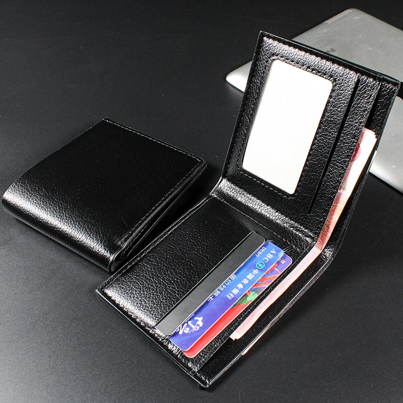 Solid Color PU Business Men's Short Wallet Iron Edge Korean Youth Men's Horizontal Wallet Trend Card Pack Purse Card Bag