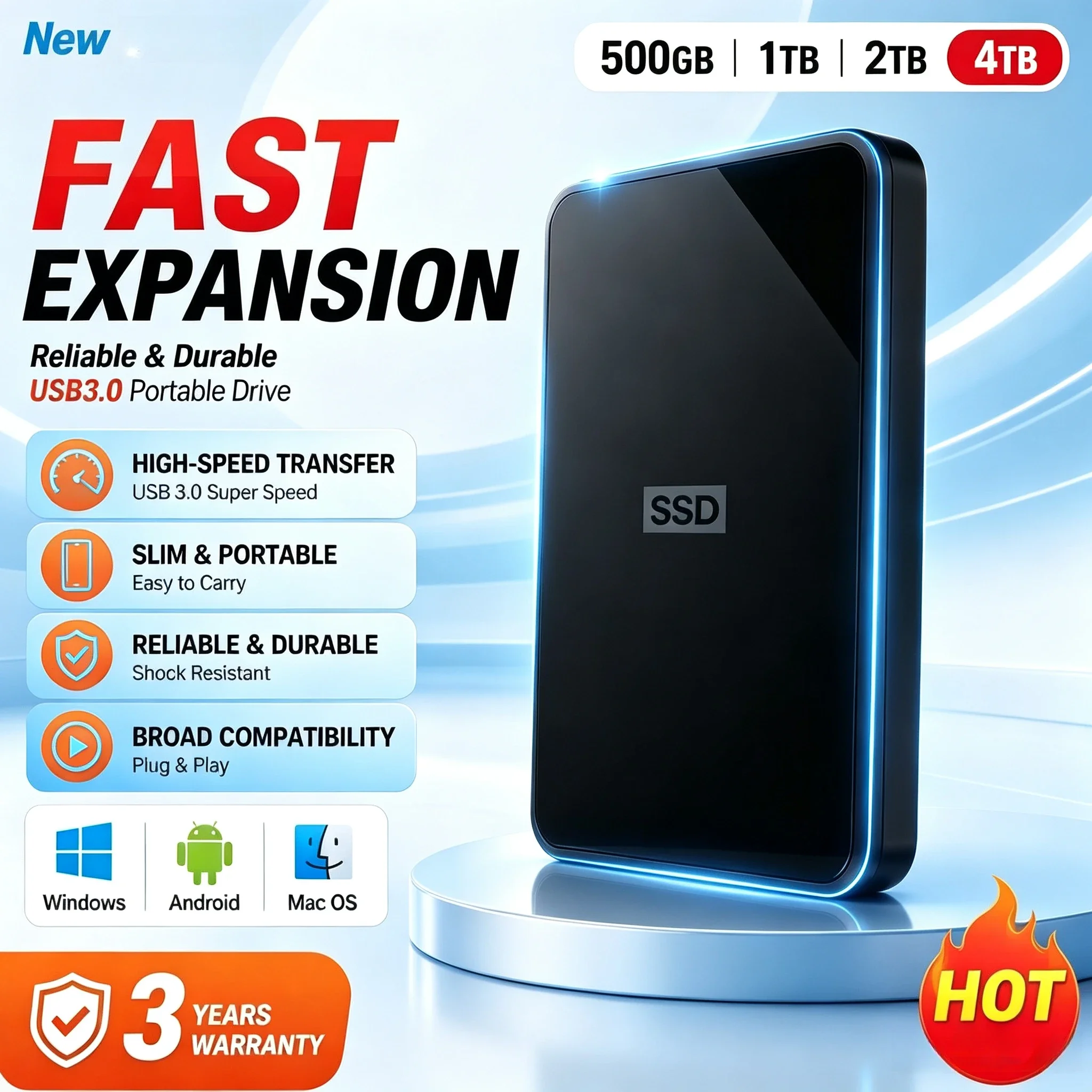 New 2.5" Elements External Hard Drive USB3.0 High Speed Trans Mission Portable HDD 2TB 4TB E Xternal Storage Disk For Notebok PC