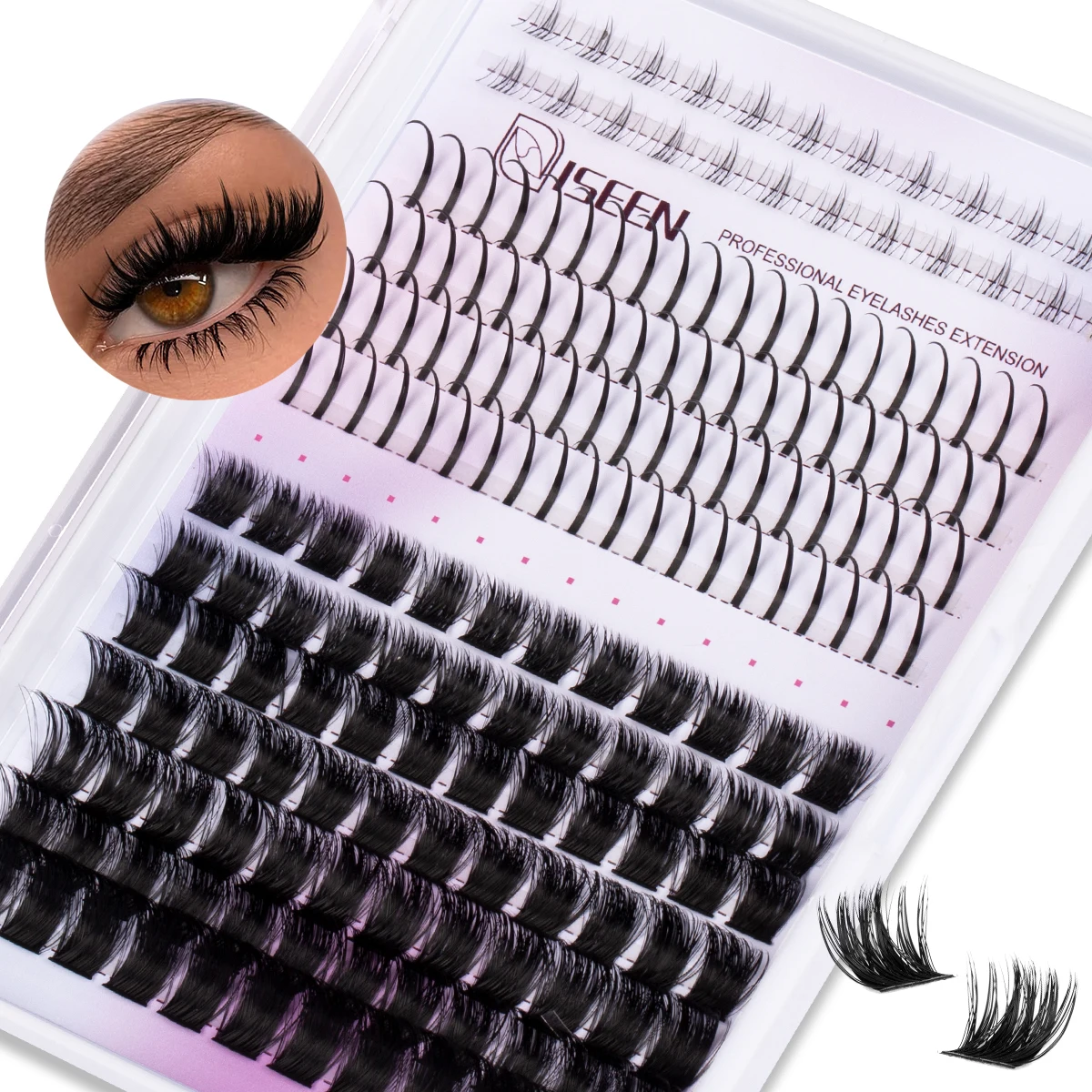 DIYまつげエクステキット、3種類のミックスまつげエクステ、ボンドとシーラー、まつげピンセット付き個別まつげキット